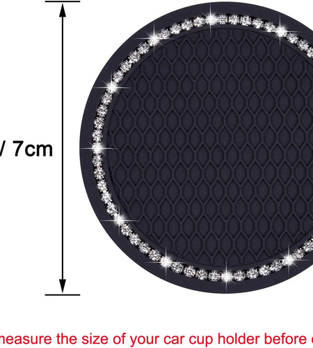 Bling Car Coasters, 2 Pack PVC Car Cup Holder Insert Coaster - anti Slip Universal Vehicle Interior Accessories Crystal Glitter Cup Mats for Women and Men(2.75" Diameter, Black)