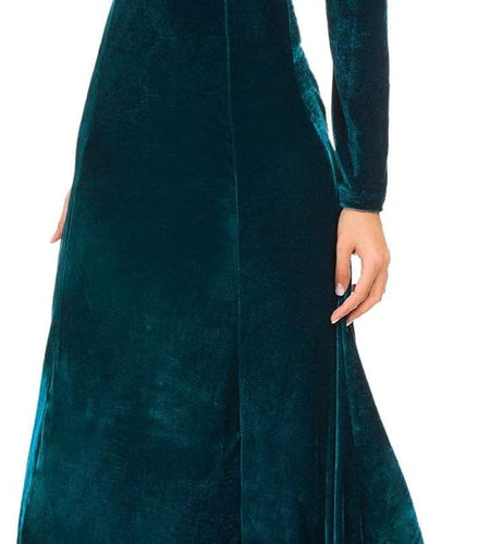 Women'S Elegant Long Sleeve Ruched Velvet Stretchy Long Dress