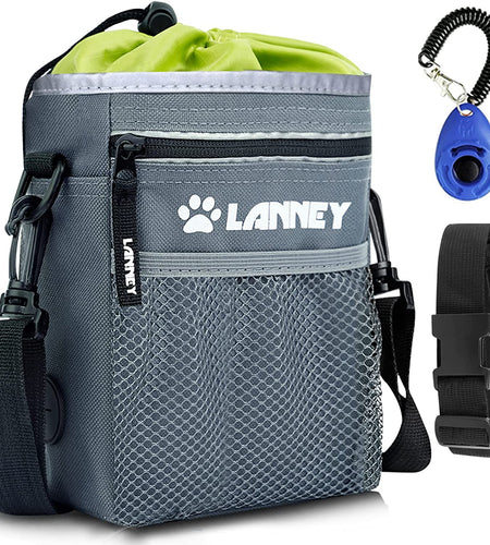 Dog Treat Pouch - 3 Ways to Wear Dog Treat Bag, Dog Training Treat Pouches for Pet Training with Clicker, Shoulder Strap, Adjustable Belt, Poop Bag Dispenser, Easily Carrying Kibble Snacks Pet Toys