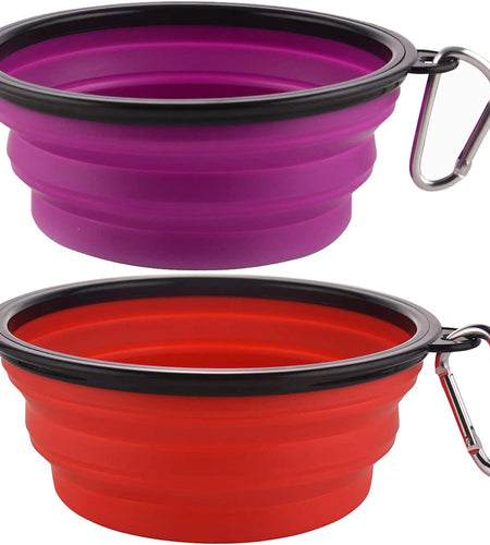 Large Collapsible Dog Bowls, 34Oz Travel Water Food Bowls Portable Foldable Collapse Dishes with Carabiner Clip for Traveling, Hiking, Walking, 2 Pack