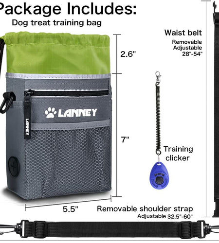 Dog Treat Pouch - 3 Ways to Wear Dog Treat Bag, Dog Training Treat Pouches for Pet Training with Clicker, Shoulder Strap, Adjustable Belt, Poop Bag Dispenser, Easily Carrying Kibble Snacks Pet Toys