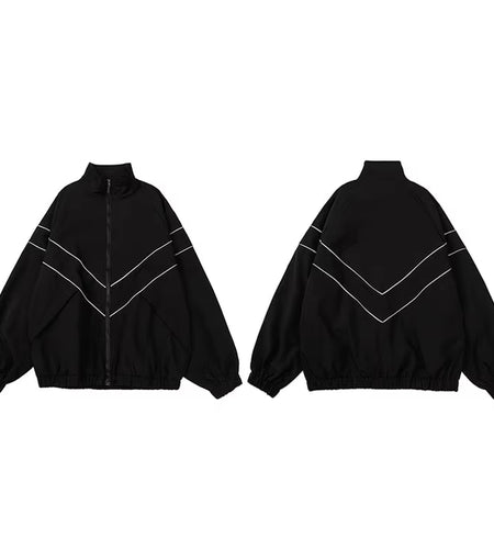 Men Hip Hop Streetwear Reflective Striped Jacket Coat Zipper up Jacket Windbreaker Harajuku Thin Jacket Sports Black Blue