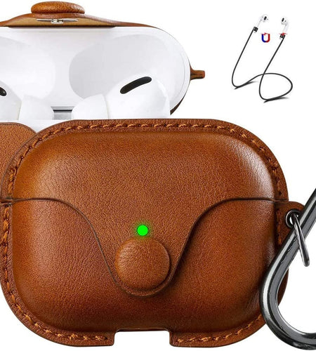 for Airpods Pro 2 Case Leather, Airpods Pro Leather Case Cover with Keychain Airpods Strap Compatible with Apple Airpods Pro 2Nd Generation 2023 2022/ Airpods Pro 2019 (Front LED Visible),Brown