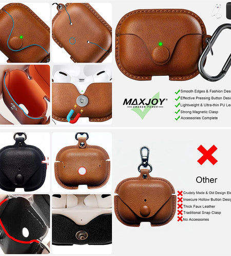 for Airpods Pro 2 Case Leather, Airpods Pro Leather Case Cover with Keychain Airpods Strap Compatible with Apple Airpods Pro 2Nd Generation 2023 2022/ Airpods Pro 2019 (Front LED Visible),Brown